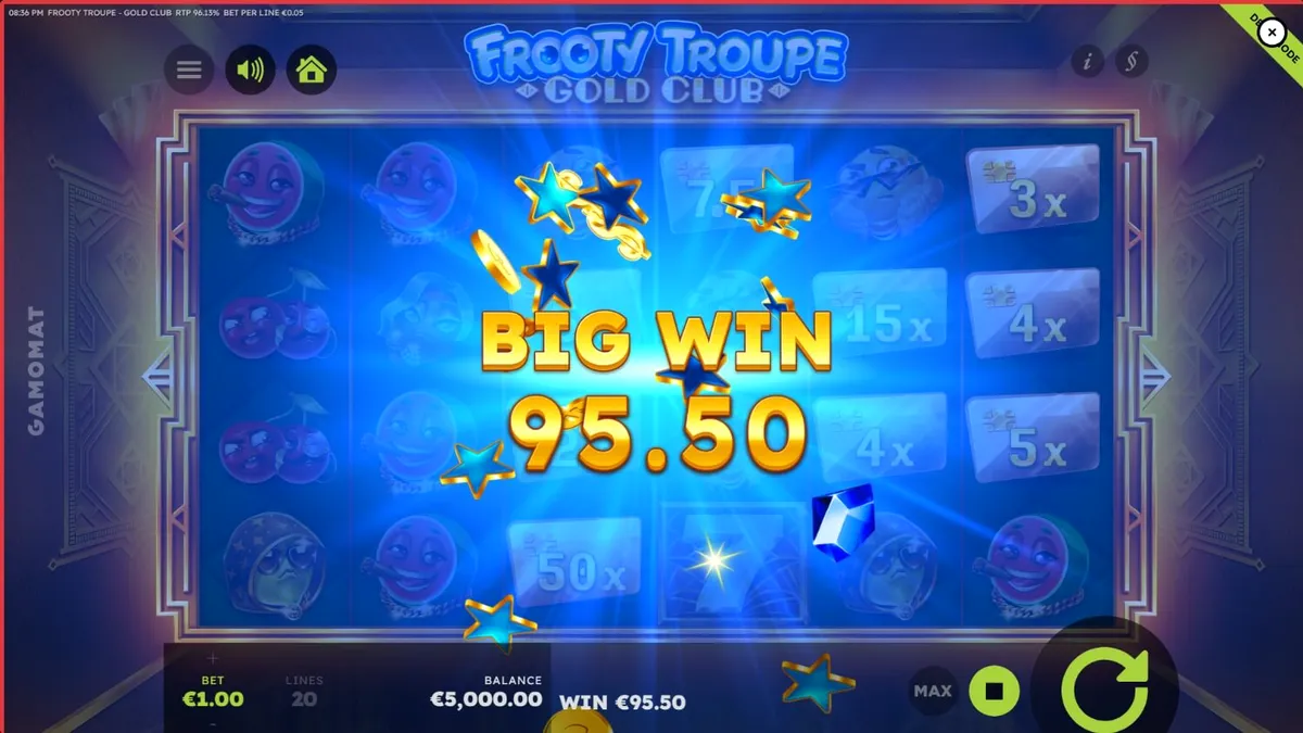 Tampilan visual slot Frooty Troupe – Gold Club dengan nuansa emas dan buah-buahan mewah